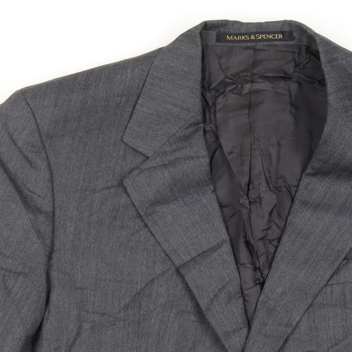 St Michael Mens Grey Herringbone Polyester Jacket Suit Jacket Size 40 Regular - Vintage