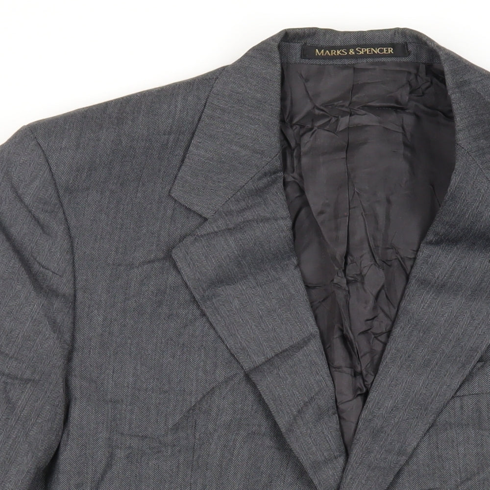 St Michael Mens Grey Herringbone Polyester Jacket Suit Jacket Size 40 Regular - Vintage