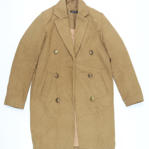 Boohoo Womens Beige Overcoat Coat Size 8 Button