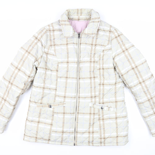 Damart Womens Beige Plaid Quilted Jacket Size 14 Zip - Reversible