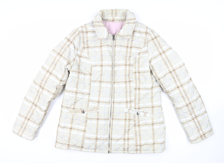 Damart Womens Beige Plaid Quilted Jacket Size 14 Zip - Reversible