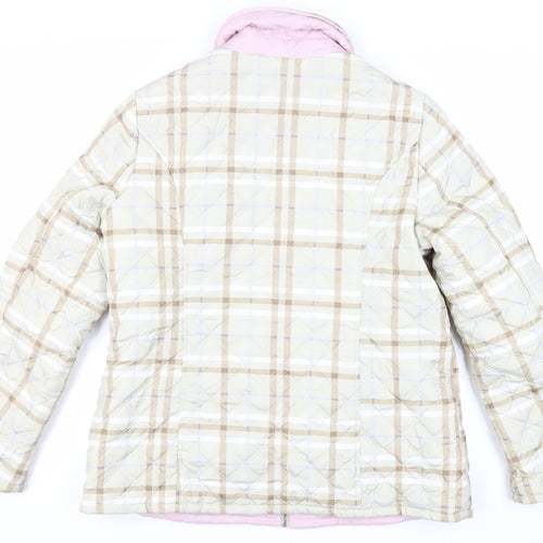 Damart Womens Beige Plaid Quilted Jacket Size 14 Zip - Reversible
