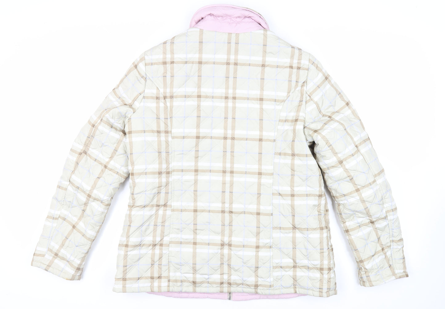 Damart Womens Beige Plaid Quilted Jacket Size 14 Zip - Reversible