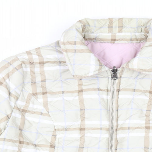 Damart Womens Beige Plaid Quilted Jacket Size 14 Zip - Reversible