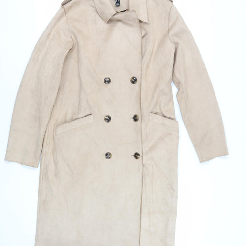 New Look Womens Beige Overcoat Coat Size 16 Button - Suede Effect