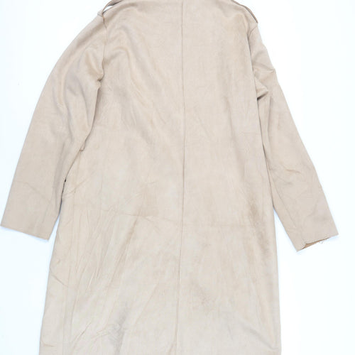 New Look Womens Beige Overcoat Coat Size 16 Button - Suede Effect