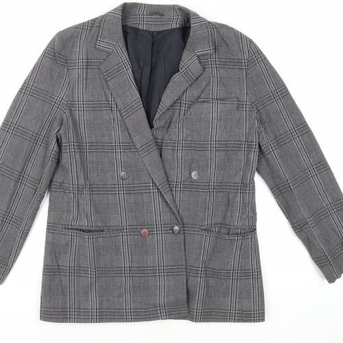 Expressions Womens Grey Plaid Jacket Blazer Size 12 Button - Vintage