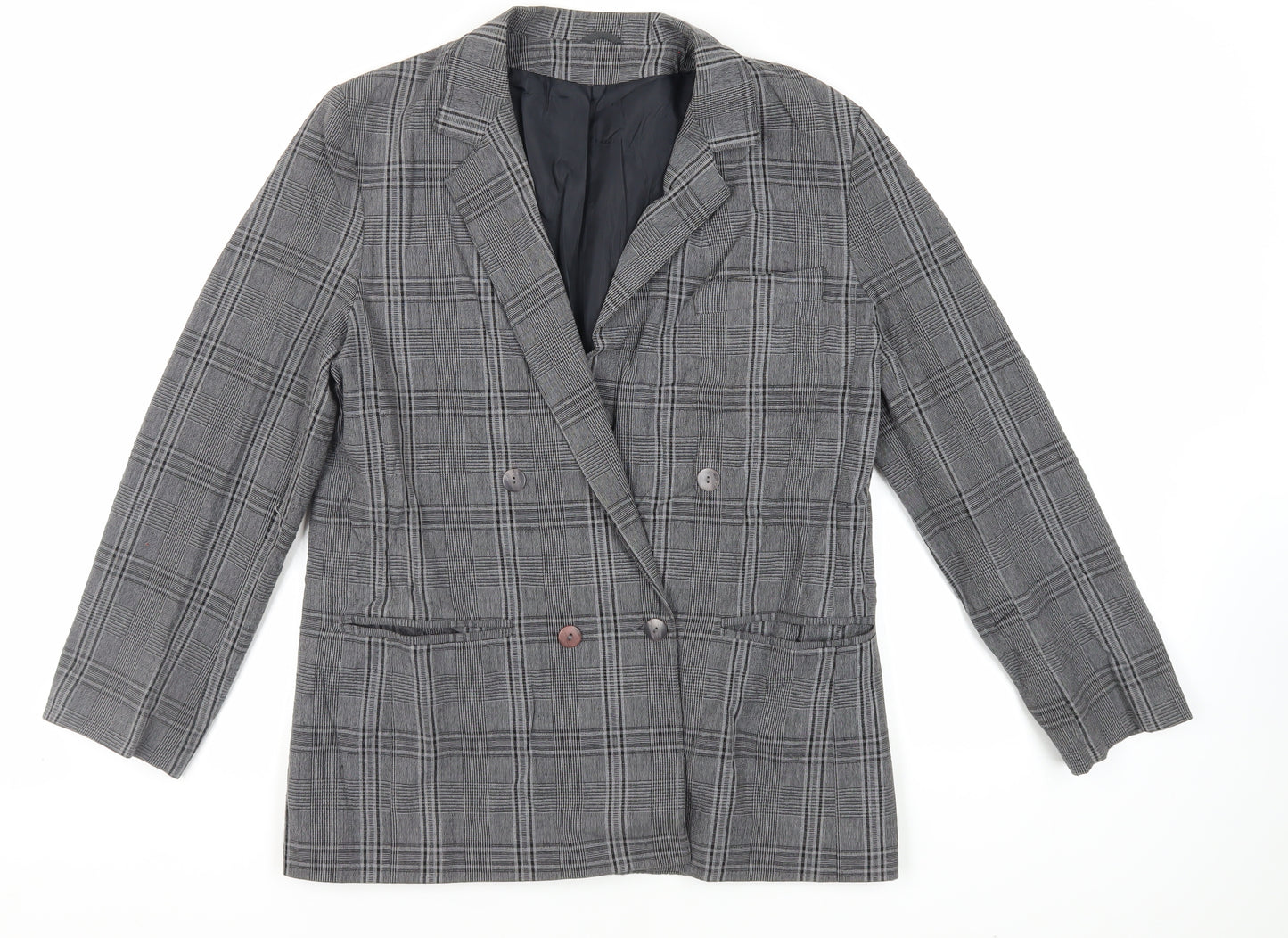 Expressions Womens Grey Plaid Jacket Blazer Size 12 Button - Vintage
