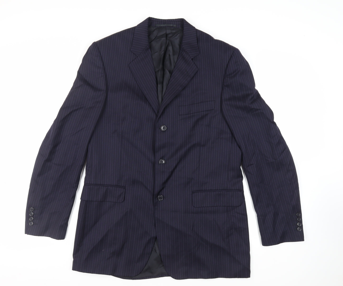 Pierre Cardin Mens Blue Striped Wool Jacket Suit Jacket Size 42 Regular