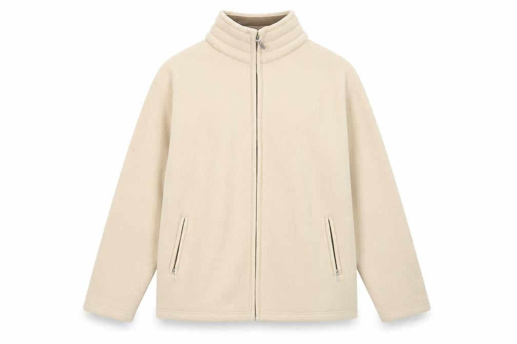 Front view of Bonmarché women’s beige jacket, size L, zip - zipped pockets