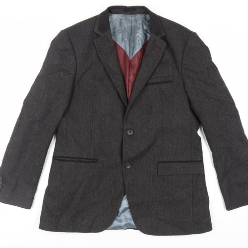 Steel & Jelly Mens Grey Herringbone Wool Tuxedo Blazer Size 44 Regular