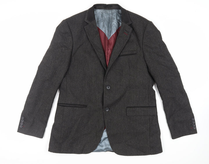 Steel & Jelly Mens Grey Herringbone Wool Tuxedo Blazer Size 44 Regular