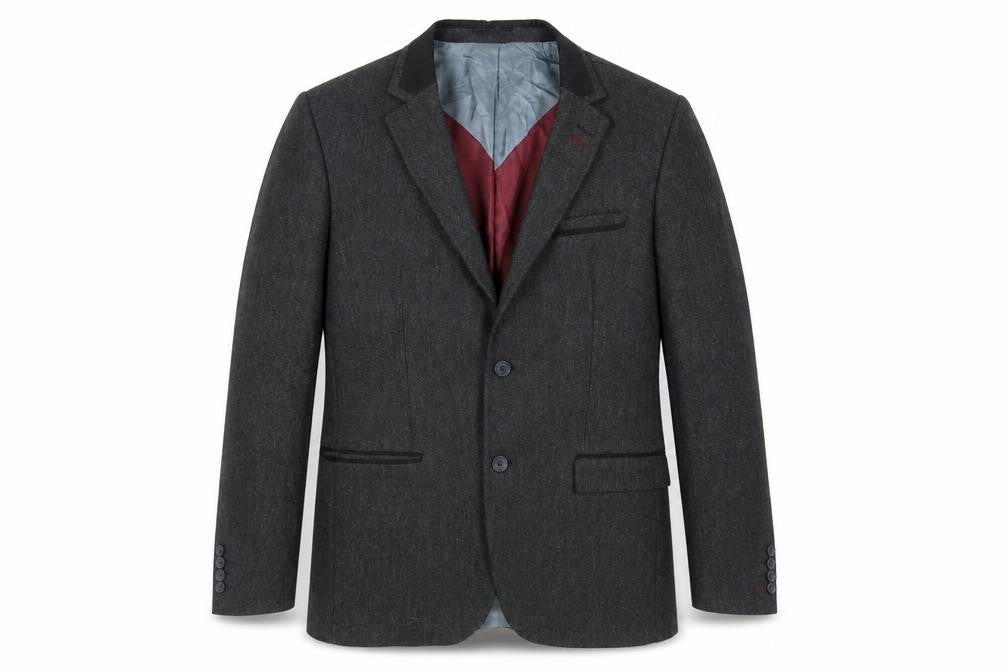 Steel & Jelly Mens Grey Herringbone Wool Tuxedo Blazer Size 44 Regular