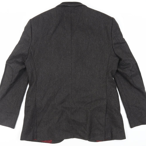 Steel & Jelly Mens Grey Herringbone Wool Tuxedo Blazer Size 44 Regular