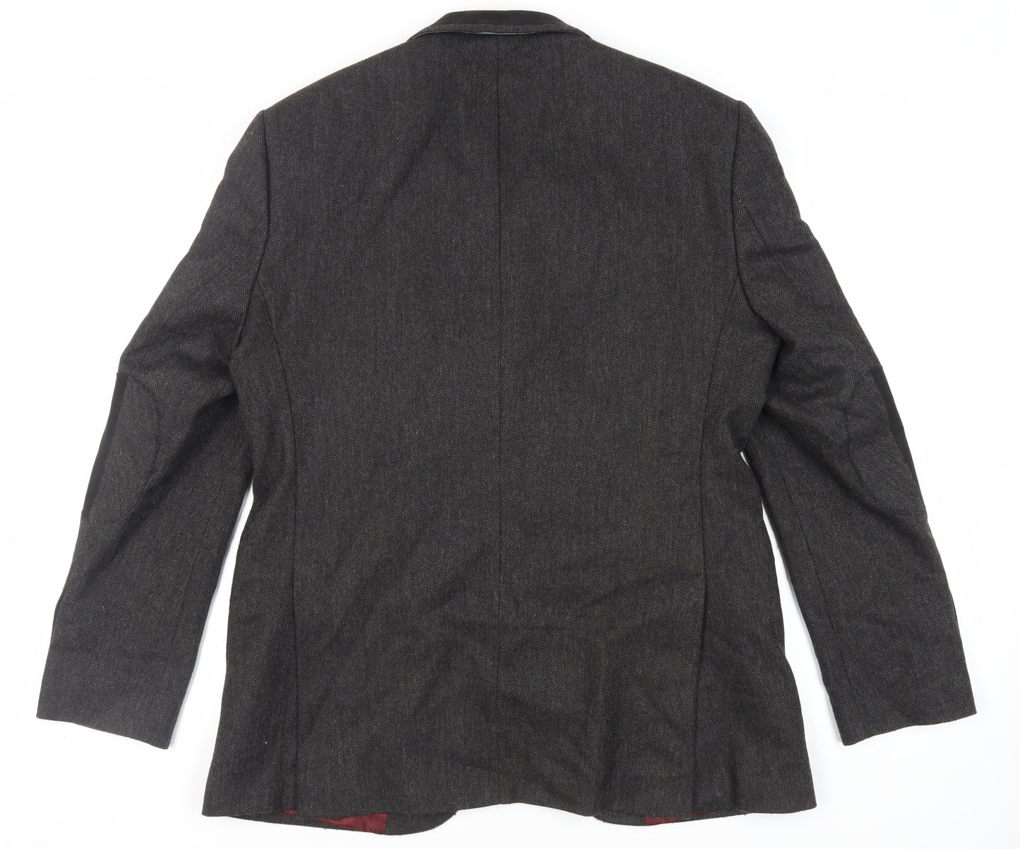 Steel & Jelly Mens Grey Herringbone Wool Tuxedo Blazer Size 44 Regular