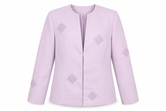 Front view of Classics women’s purple jacket blazer, size UK 12, hook & eye - embellished