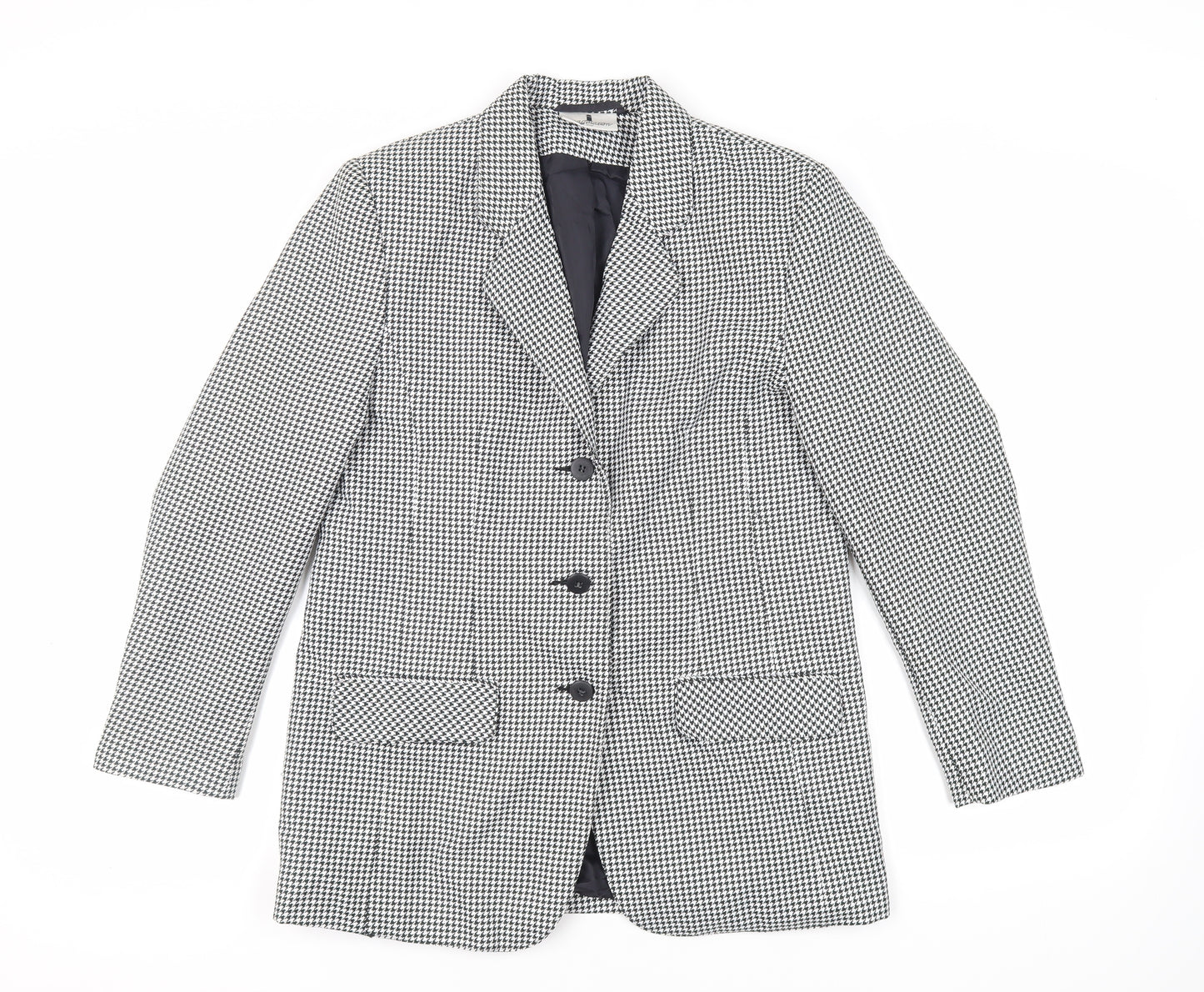 Imagination Womens Black Geometric Jacket Blazer Size 14 Button