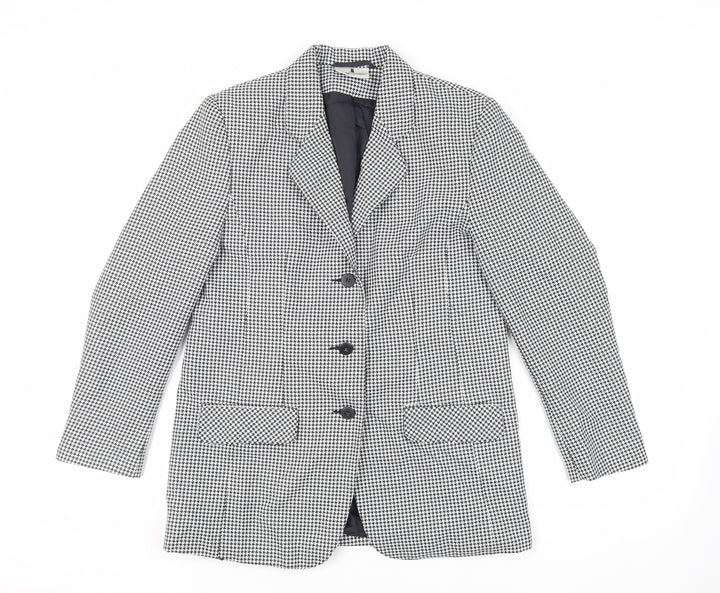 Imagination Womens Black Geometric Jacket Blazer Size 14 Button