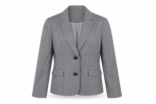 Front view of Debenhams women’s grey jacket blazer, size UK 14, button