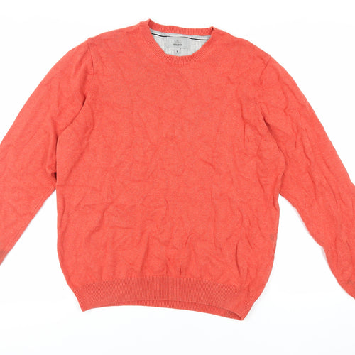 Marks and Spencer Mens Orange Crew Neck Cotton Pullover Jumper Size M Long Sleeve