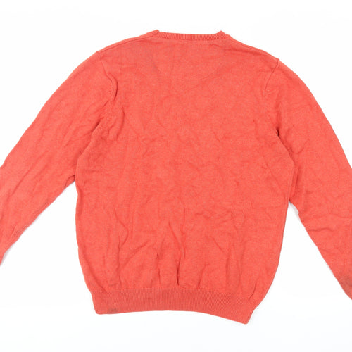 Marks and Spencer Mens Orange Crew Neck Cotton Pullover Jumper Size M Long Sleeve