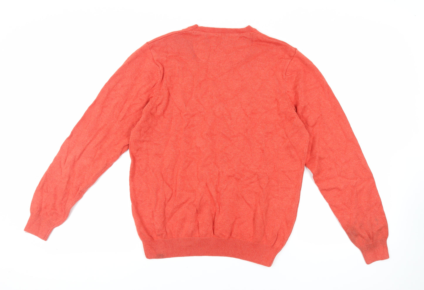 Marks and Spencer Mens Orange Crew Neck Cotton Pullover Jumper Size M Long Sleeve