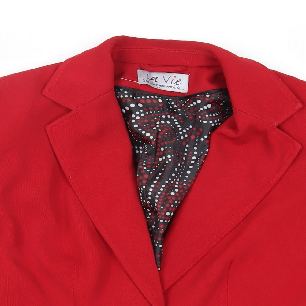 La Vie Womens Red Jacket Blazer Size 8 Button