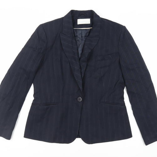 AMARANTO Womens Blue Striped Jacket Blazer Size 16 Button