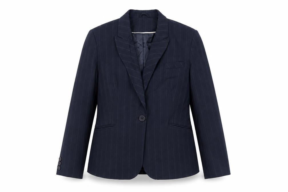 AMARANTO Womens Blue Striped Jacket Blazer Size 16 Button