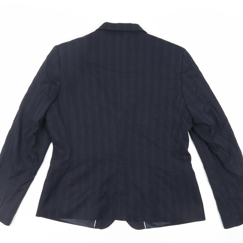 AMARANTO Womens Blue Striped Jacket Blazer Size 16 Button