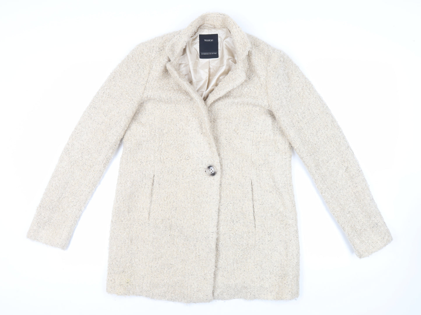 Yessica Womens Beige Overcoat Coat Size 10 Button