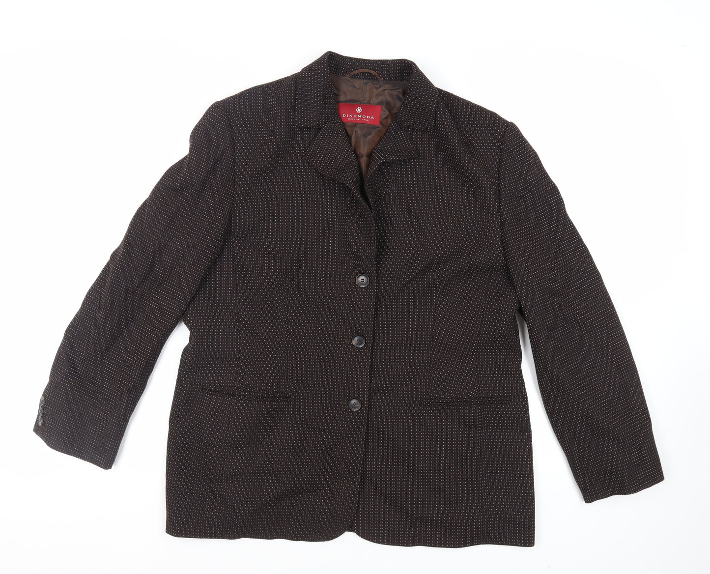 Dinomoda Womens Brown Geometric Jacket Blazer Size 16 Button