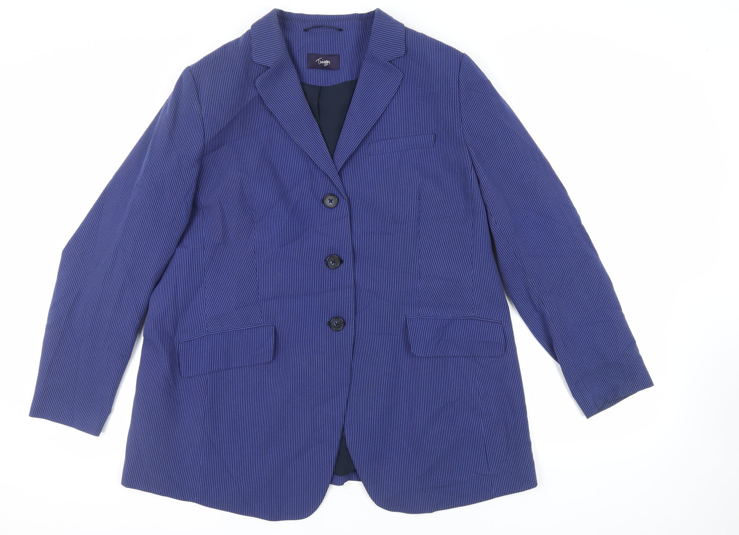Marks and Spencer Womens Blue Striped Jacket Blazer Size 22 Button