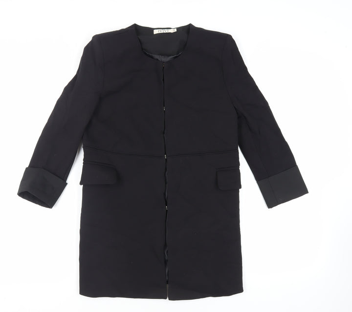 IVIVI Womens Black Overcoat Coat Size M Hook & Eye - Lightweight