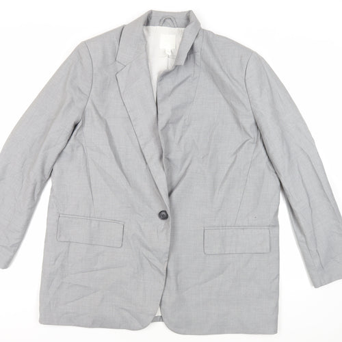 H&M Womens Grey Jacket Blazer Size L Button