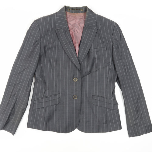 Charcoal & Chalk Womens Grey Striped Jacket Blazer Size 16 Button