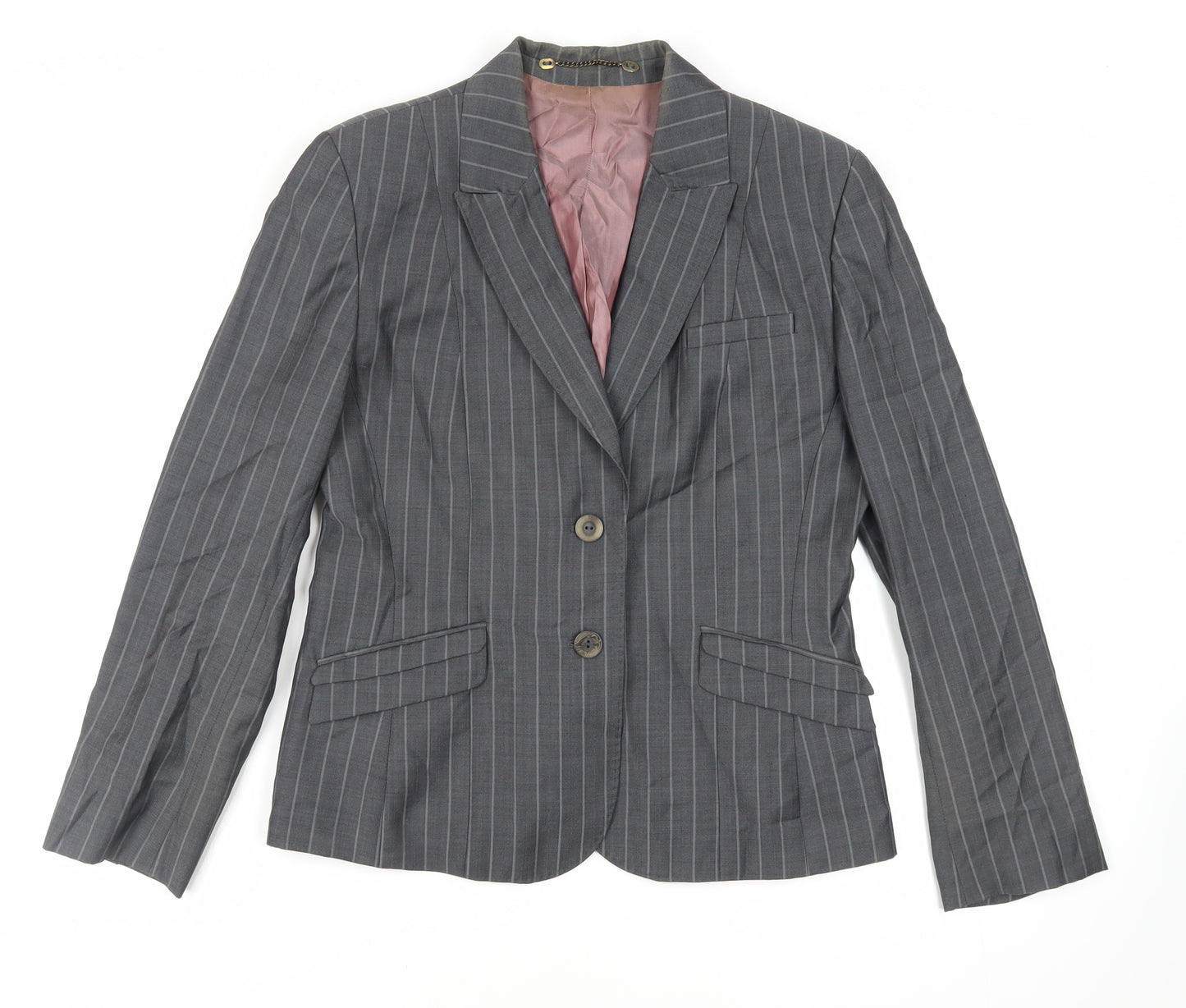 Charcoal & Chalk Womens Grey Striped Jacket Blazer Size 16 Button