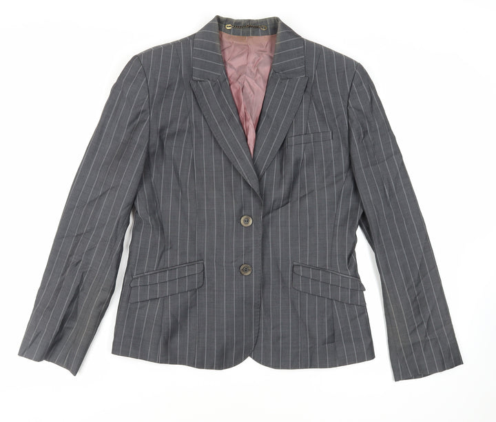 Charcoal & Chalk Womens Grey Striped Jacket Blazer Size 16 Button