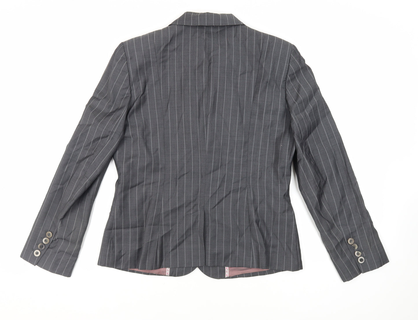 Charcoal & Chalk Womens Grey Striped Jacket Blazer Size 16 Button