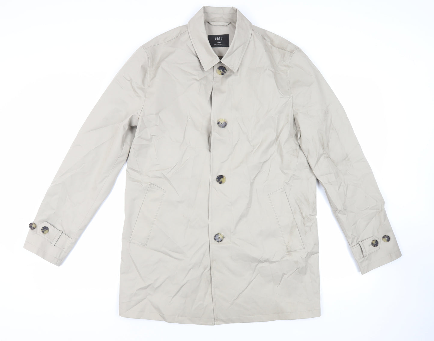 Marks and Spencer Mens Beige Rain Coat Coat Size M Button - Water Resistant, Stormwear