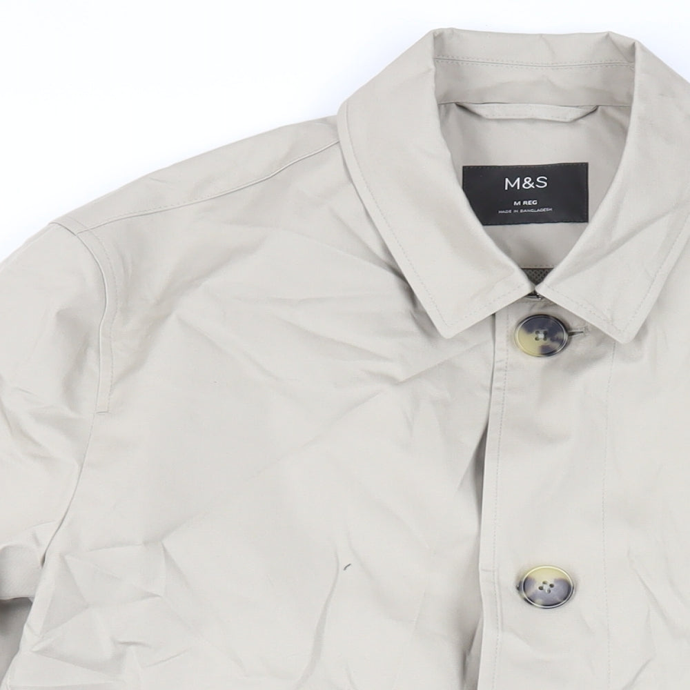 Marks and Spencer Mens Beige Rain Coat Coat Size M Button - Water Resistant, Stormwear