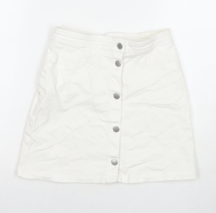 H&M Girls White Cotton A-Line Skirt Size 12-13 Years Regular Button