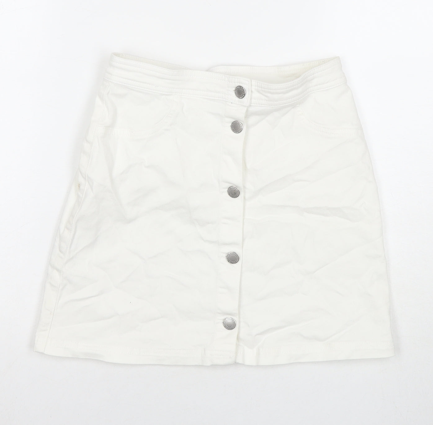 H&M Girls White Cotton A-Line Skirt Size 12-13 Years Regular Button