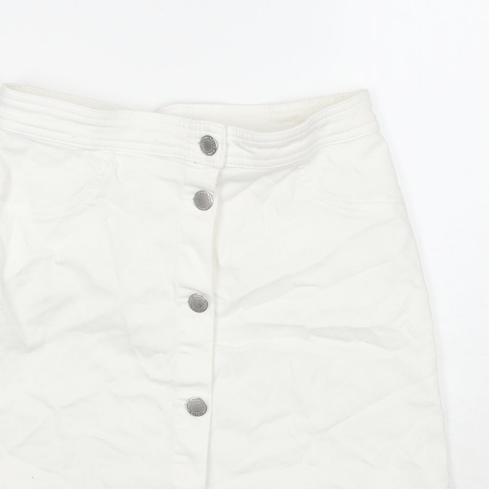 H&M Girls White Cotton A-Line Skirt Size 12-13 Years Regular Button