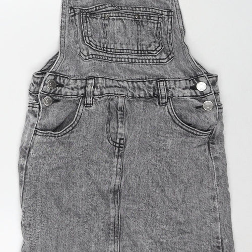 George Girls Grey Cotton Pinafore/Dungaree Dress Size 9-10 Years Square Neck Buckle