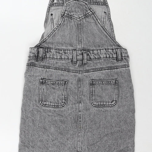 George Girls Grey Cotton Pinafore/Dungaree Dress Size 9-10 Years Square Neck Buckle