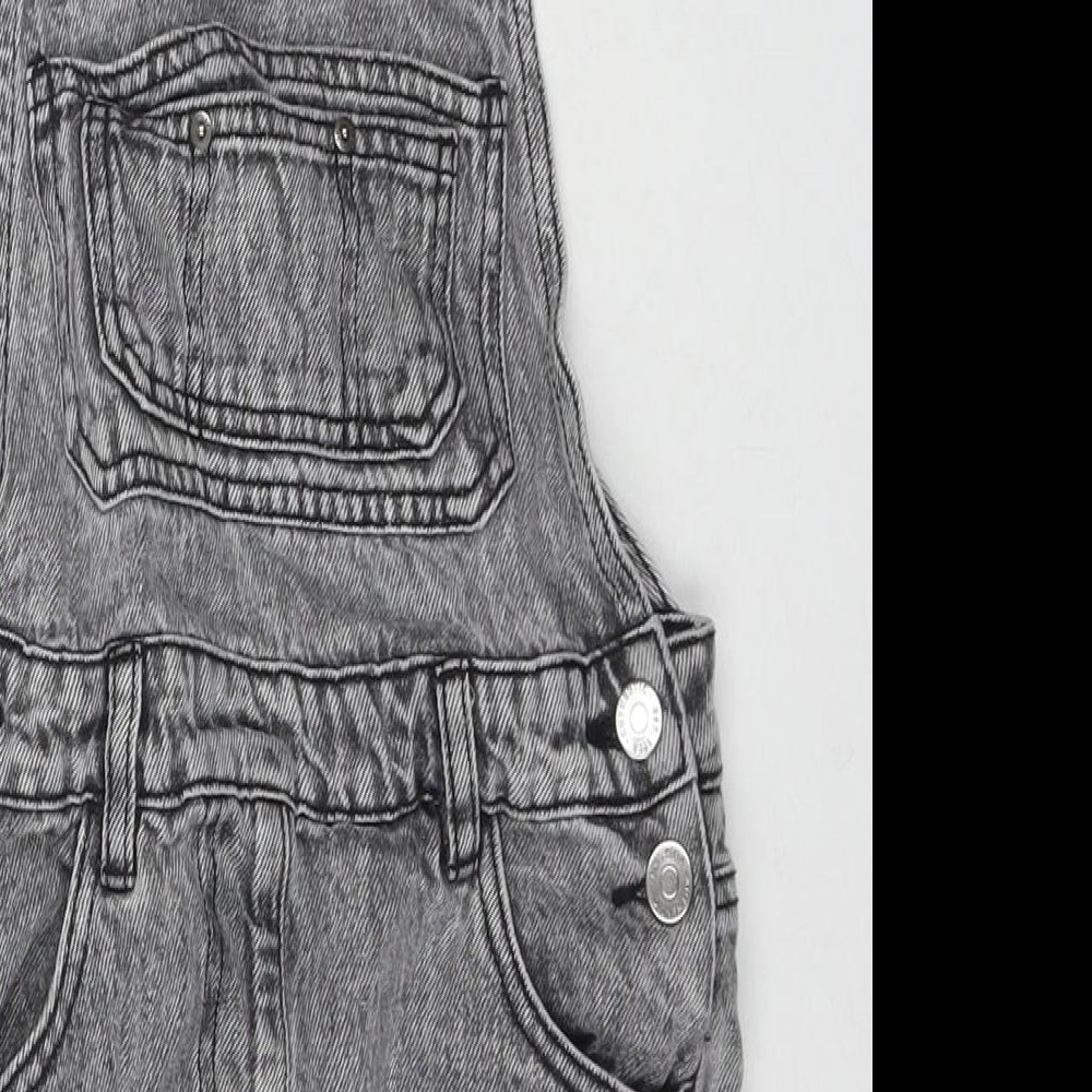 George Girls Grey Cotton Pinafore/Dungaree Dress Size 9-10 Years Square Neck Buckle