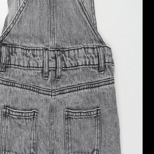 George Girls Grey Cotton Pinafore/Dungaree Dress Size 9-10 Years Square Neck Buckle