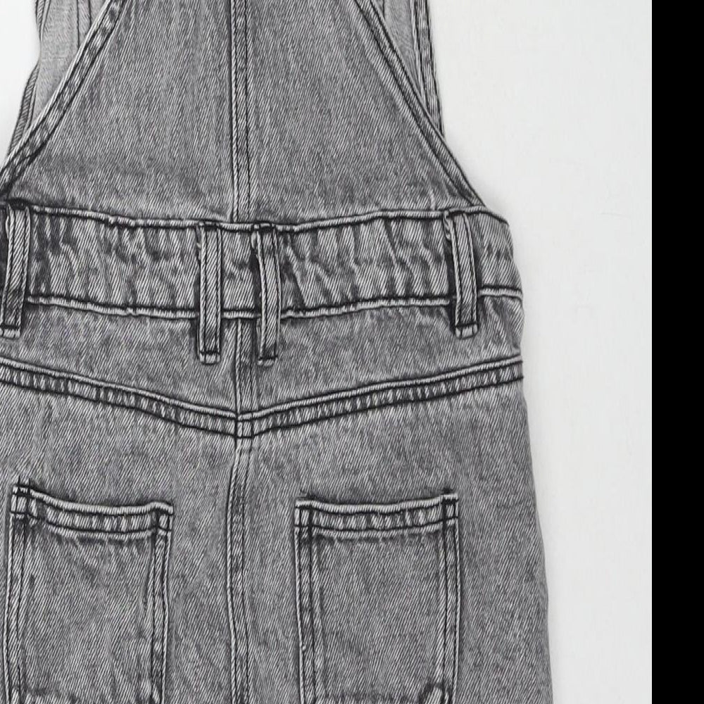 George Girls Grey Cotton Pinafore/Dungaree Dress Size 9-10 Years Square Neck Buckle
