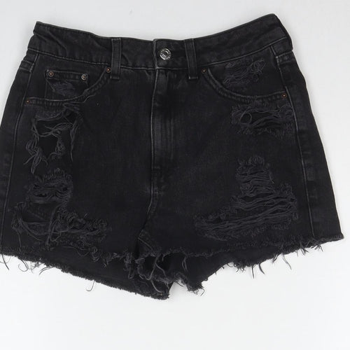 Topshop Womens Black Cotton Mom Shorts Size 6 L3 in Regular Zip